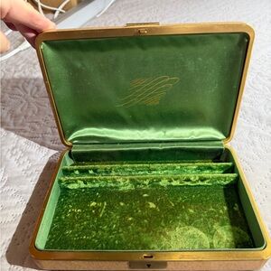 Source Unknown Gold-Tone Jewelry Box with Green Velvet Interior